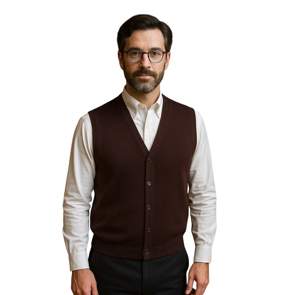 J. Ashford 100% Merino Wool Sweater Vest XXL Bulgaria grandpa Woolmark plum red